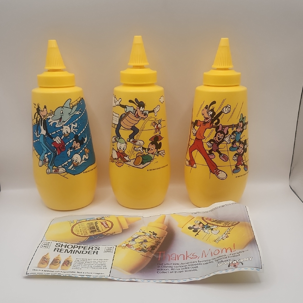 French's Mustard Vintage Disney Characters Containers - 3 Rochester NY Empty